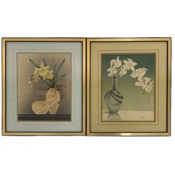 Danching (British mid century): Art Deco Flowers, pair watercolours signed 24cm x 19cm (2)