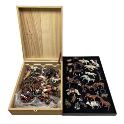 Collection of lead farm animals, cowboys and indians by Britains, Timpo etc