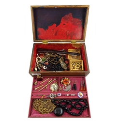 Victorian and later jewellery including gold-plated muff chains, jet necklace, silver and marcasite fish brooch, propelling pencils, stone set fobs, silver rings, bracelets and necklaces, silver brooch, Birmingham 1903 etc