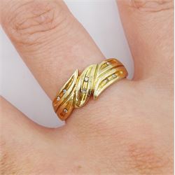 9ct gold diamond set stylised crossover ring, hallmarked