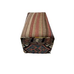 Footstool, upholstered in kilim fabric with lightly padded seat