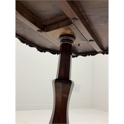 Regency period rosewood and amboyna table, octagonal segmented star veneered top with moulded edge and shaped apron, faceted baluster column support on shaped platform, on three c-scroll carved feet, D64cm, H72cm