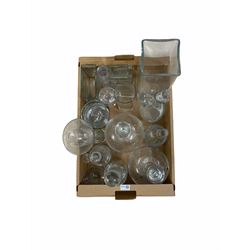 A group of modern clear glassware including decanters, vases etc in one box