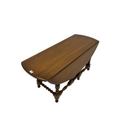 Ercol - drop leaf occasional table, raised on turned and square supports 