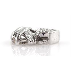 14ct white gold pave set round brilliant cut diamond heart kiss pendant, stamped