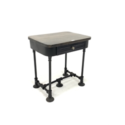 Industrial style metal and hardwood top lamp table with drawer, 62cm x 47cm, H67cm