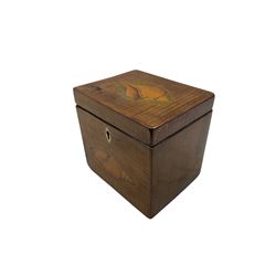 Early 19th century mahogany single canister tea caddy inlaid with conch shells to the hinged top and front W12cm