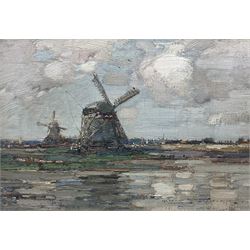 Kershaw Schofield (British 1872-1941): Dutch Landscape with Windmills, oil on board signed and dated 1919, 24cm x 34cm