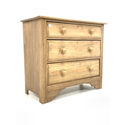 Edwardian satin walnut chest fitted with three long graduated drawers, raised on bracket supports 
