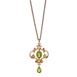 9ct gold peridot open design pendant, Sheffield 1991, on 9ct gold necklace