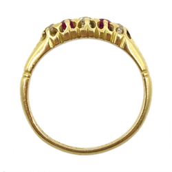 Victorian five stone ruby and diamond ring, makers mark HG&S, Chester 1895