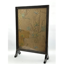 19th century embroidered silk panel depicting Butterflies, Shou symbols in gilt thread and foliage, framed as a fire screen H66cm
