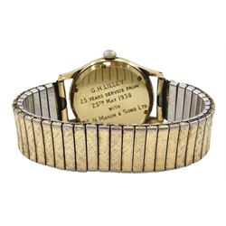 Smiths Everest gentleman's 9ct gold manual wind presentation wristwatch, Birmingham 1961, on expanding gilt strap