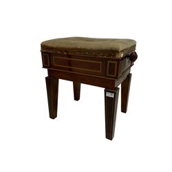 Edwardian inlaid mahogany rise and fall piano stool