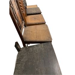 Five oak hall chairs of various designs