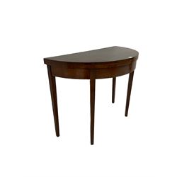 20th century mahogany card table, the fold over top with lined surface, raised on square tapering supports 