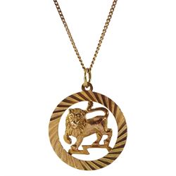 9ct gold lion circular pendant necklace, stamped or hallmarked, approx 5.85gm
