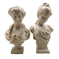 Two head and shoulders resin busts of Maidens, H43cm max (2)