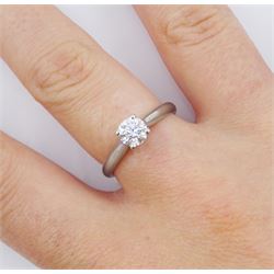 Platinum single stone round brilliant cut diamond ring, with diamond set gallery, hallmarked, diamond 0.52 carat, colour E, clarity VVS2, with GIA certificate