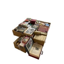 A vast collection of military history books with an emphasis on the British Armed Forces of WWII, along with copious military novels, contemporaneous newspapers, subsequent reproductions, journals and  enthusiasts memorabilia such as RAF souvenir air show programmes. (In 11 boxes)
