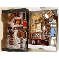 Two storey Dolls House and a quantity of dolls house furniture 77cm x 74cm