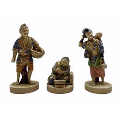 Three Japanese Satsuma ware figures, each impressed Japan beneath, max H14cm (3)