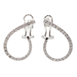 Pair of 9ct white gold, diamond swirl design pendant earrings, hallmarked