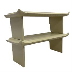Pair of contemporary low side tables with Chinese altar table tops, cream paint finish 
Provenance: From the Estate of the late Dowager Lady St Oswald