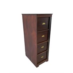 Mahogany four drawer filing cabinet with Wellington style locking pilaster, raised on a plinth base 