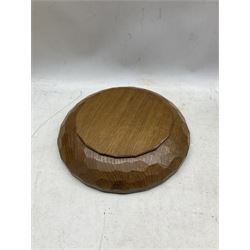 'Mouseman' adzed oak bowl with carved mouse signature to the centre, by Robert Thompson of Kilburn, D28cm