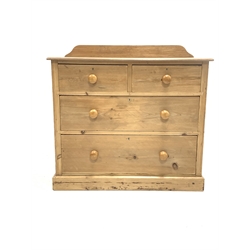 Early 20th century and later pine chest fitted with two short and two long graduated drawers, raised on plinth base, W91cm, H86cm, D49cm