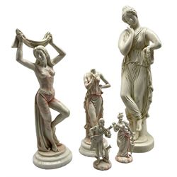 Quantity of five near marble statues depicting classical figures max H64cm