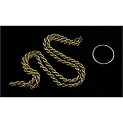 Gold rope twist necklace and a gold wedding band, both hallmarked 9ct, approx 6.55gm