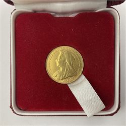 Queen Victoria 1899 gold full sovereign coin, housed in a modern case