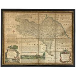 Emanuel Bowen (British 1694-1767): 'An Accurate Map of the North Riding of Yorkshire Divided into its Wapontakes' with a view of the City of York, hand-coloured engraved folding map 53cm x 70cm