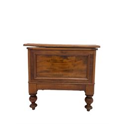 Victorian mahogany night commode, the hinged top revealing interior fitted with ceramic bowl, raised on turned supports W51cm