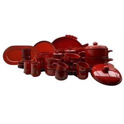 Villeroy and Boch 'Granada' flambé red tableware comprising cups, saucers, serving platters, dinner plates, soup bowls, cups etc (45)