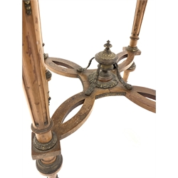 19th century walnut occasional table with pierced brass gallery and marble top of lobed circular design, decorated with gilt metal mounts, raised on fluted turned supports W59cm