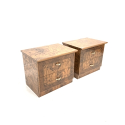 Pair Mid century Italian walnut bedside chests, each fitted with two drawers and brass handles 