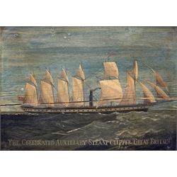 English School (early 20th century): Ship portrait of 'The Celebrated Auxiliary Steam Clipper Great Britain', oil on panel unsigned, titled 25cm x 36cm