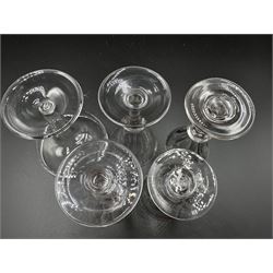 19th century and later glass to include a plain stemmed wine glass, the ovoid bowl engraved with a Boar, ale flute wrythen conical bowl, four examples with flared and slice cut bowls, Venetian octagonal wine glass etc 