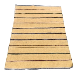 Flatweave yellow ground rug, decorated with lineal design 