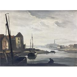 Philip Hugh Padwick (Slade School 1876-1958): Industrial Dock Scene, oil on board unsigned, inscribed verso 37cm x 50cm 