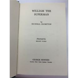 Richmal Crompton - 'William the Superman' first edition book published 1968, unclipped dust jacket (price 10/6d) and 'William and the Masked Ranger' first edition published 1966, unclipped dust jacket (price10/6d), both in original green and gilt boards (2)