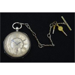 Victorian silver open face English lever fusee pocket watch by Ford & Galloway & Co, Birmingham, No. 113433, silver dial with Roman numerals and subsidiary seconds dial, case by English Watch Company, Birmingham 1889