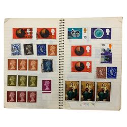 Stamps, coin covers and banknotes, including Queen Elizabeth II part stamp sheets, mint commemoratives, first day covers many with special postmarks, Guernsey mint stamps, commemorative coin covers, Bank of England O'Brien ten shillings banknote, fantasy notes etc, housed in various albums and folders, in one box
