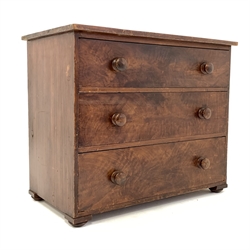 Early 20th century scumbled hardwood chest fitted with three long drawers, raised on compressed bun supports,  W93cm, H78cm, D53cm