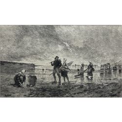 A Masse (British 19th century) after August Hagborg (Swedish 1852-1921): 'Low Tide in the Channel', etching signed in the plate, titled in pencil below the plate 15cm x 25cm