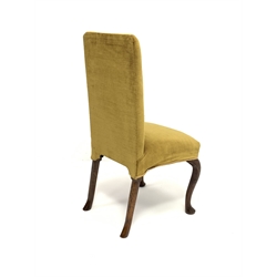 19th century elm high back upholstered chair, cabriole supports with pad feet, seat height - 50cm, seat width - 51cm