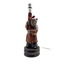 Japanese black and crimson lacquer figural table lamp with gilt highlights H37cm excluding fitting